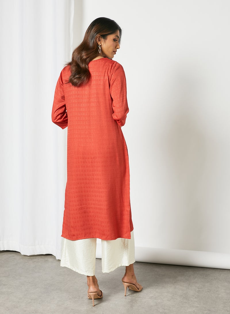 Zyna Fashion - Trendy Elegant Round Neck Kurta Red - Image 1