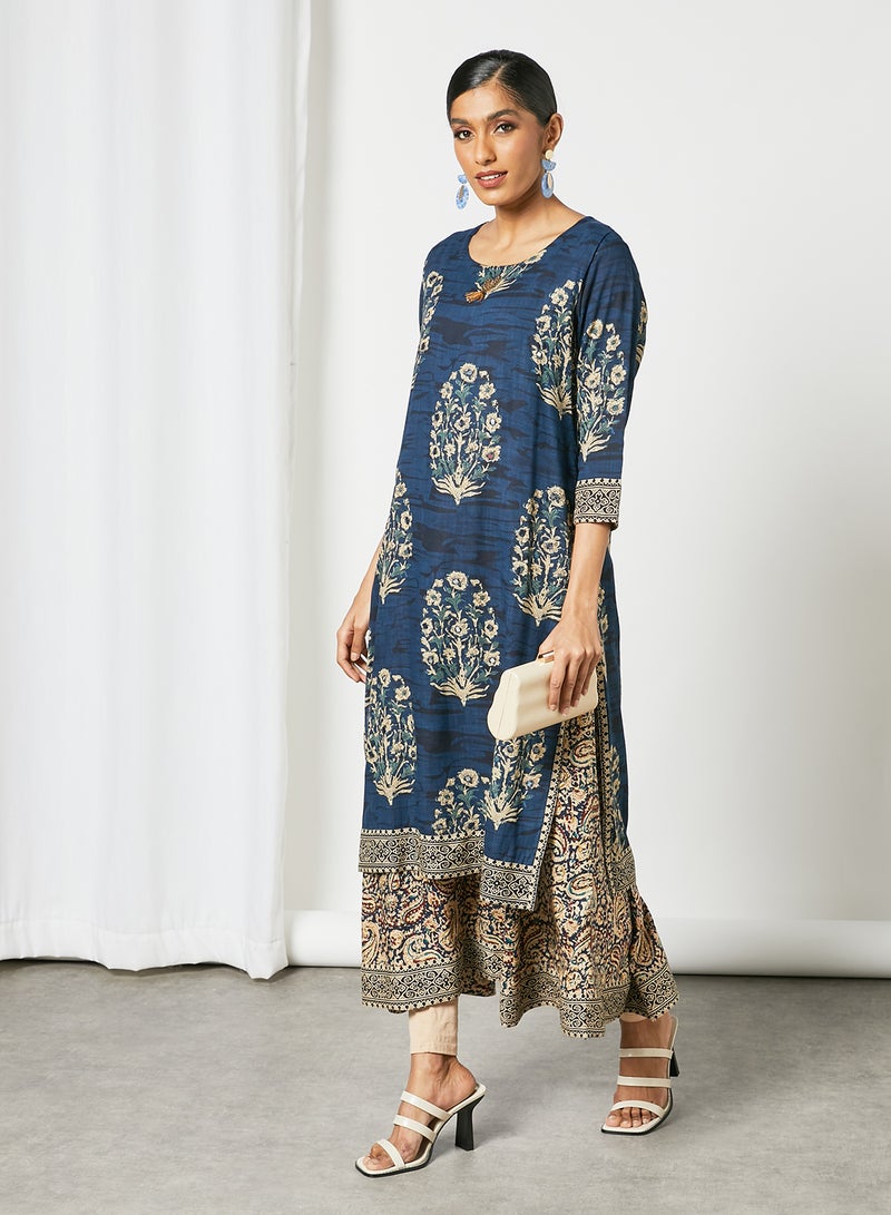 Zyna Fashion - Trendy Elegant Printed Kurta Blue - Image 1