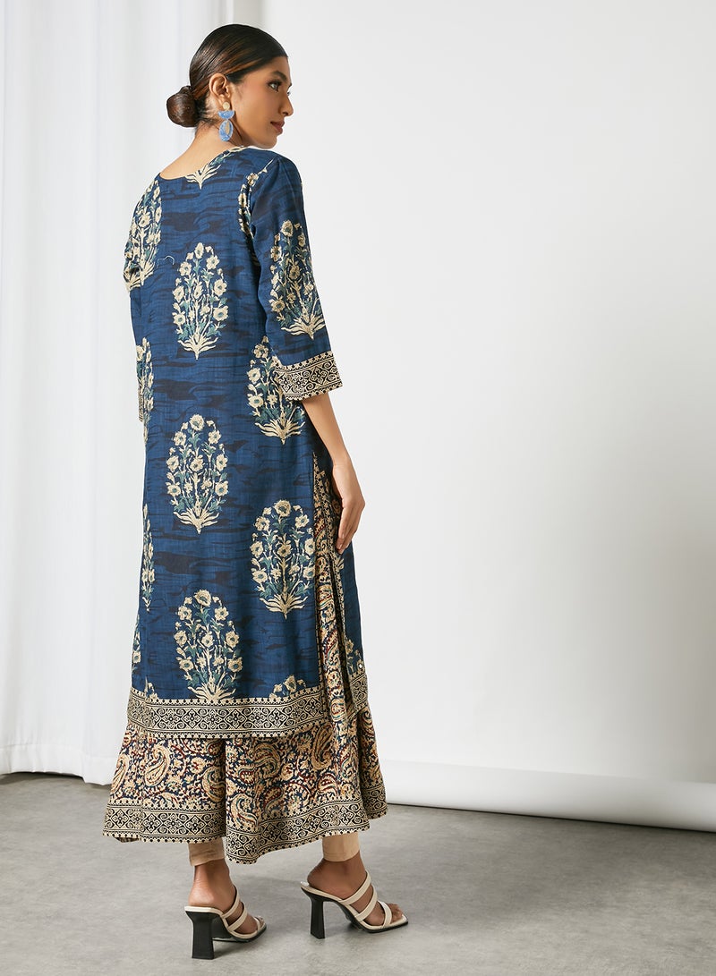 Zyna Fashion - Trendy Elegant Printed Kurta Blue - Image 1