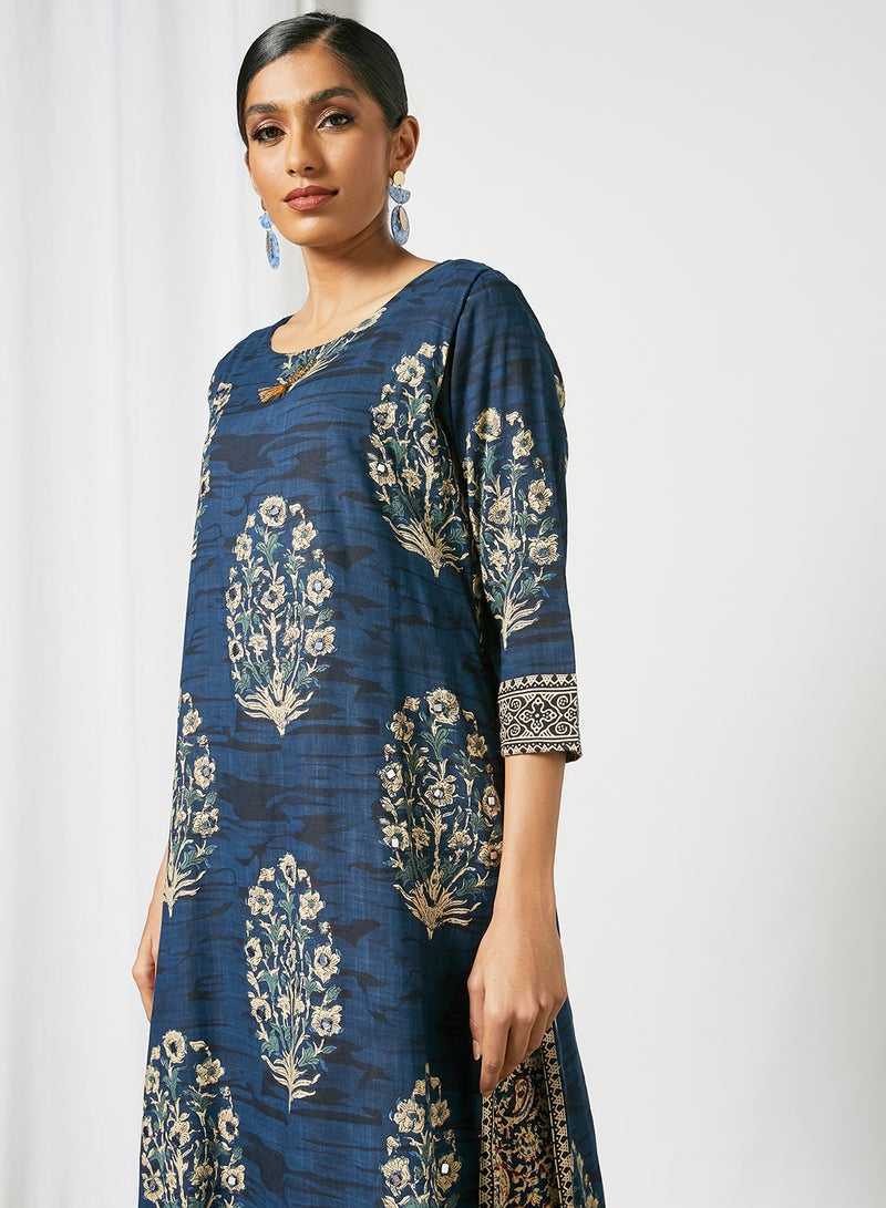 Zyna Fashion - Trendy Elegant Printed Kurta Blue - Image 1