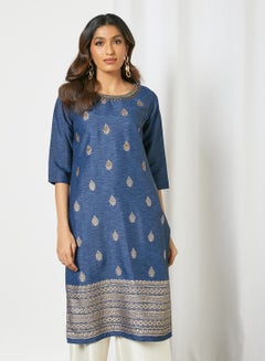 Trendy Printed Round Neck Mid Length Kurta Multicolour
