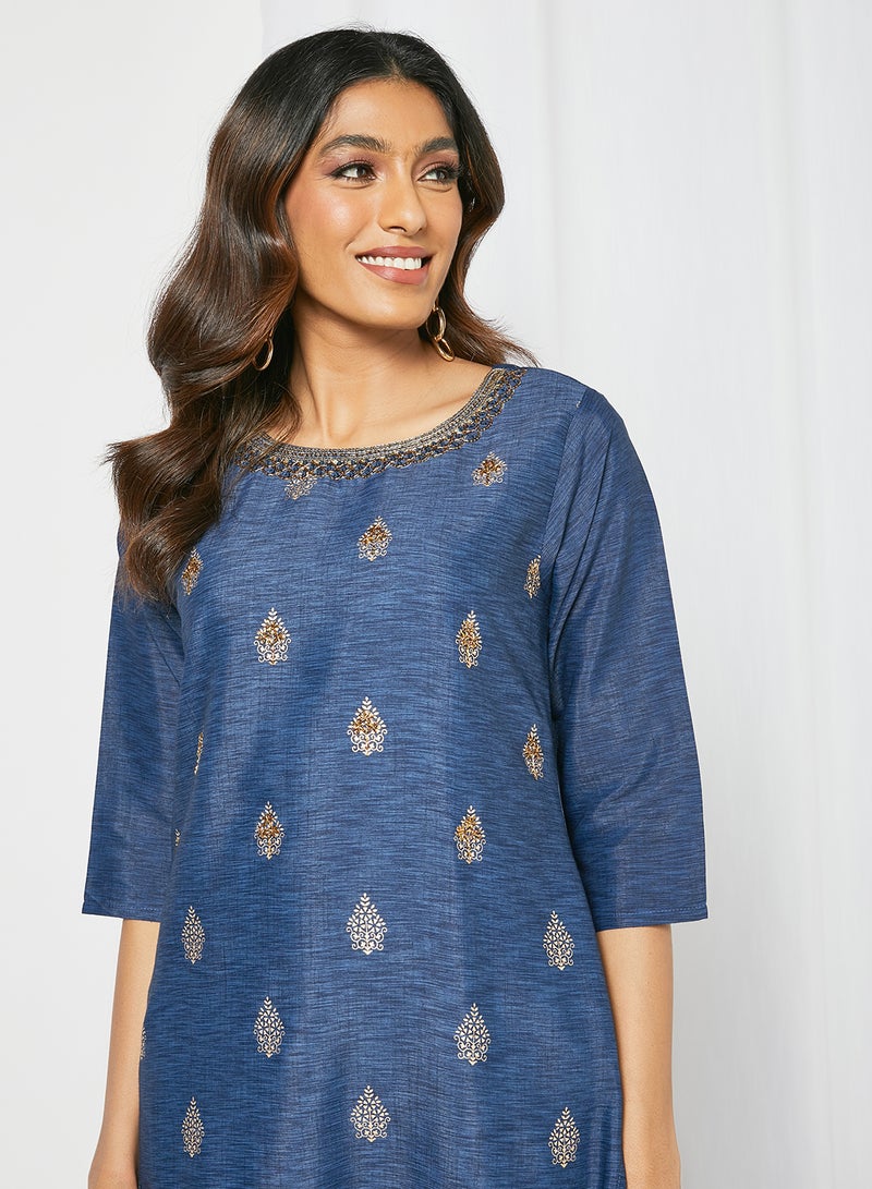 Zyna Fashion - Trendy Printed Round Neck Mid Length Kurta Multicolour - Image 1