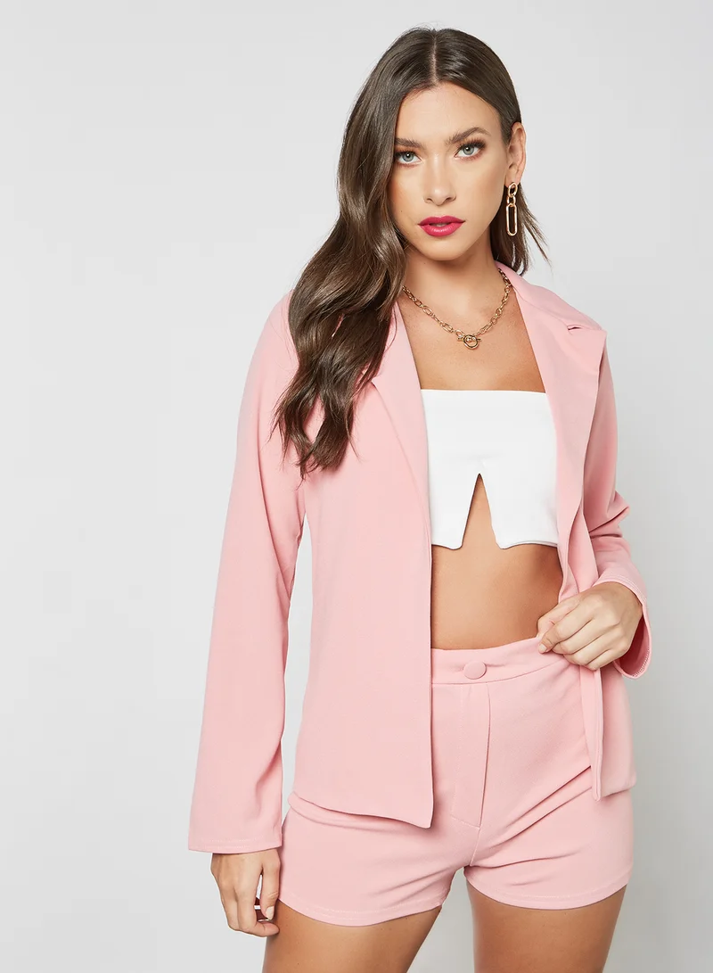 FEMME LUXE Open Front Blazer and Shorts Set (Set of 2) Pink
