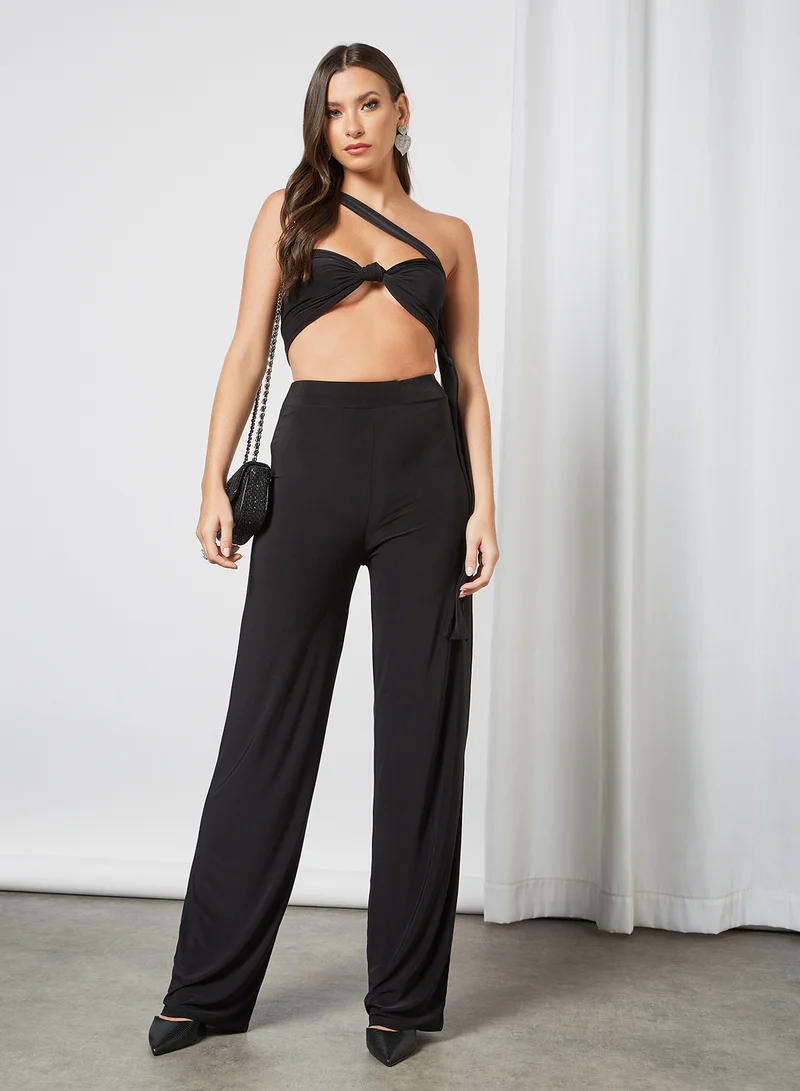 FEMME LUXE Knotted Crop Top and Pants Set (Set of 2)