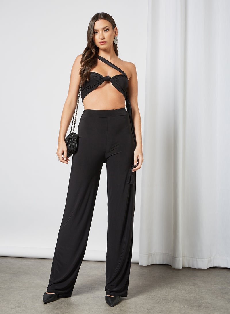 FEMME LUXE - Knotted Crop Top and Pants Set (Set of 2) Black - Image 1