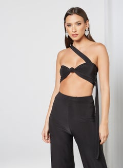 FEMME LUXE Knotted Crop Top and Pants Set (Set of 2) Black  - Image 2