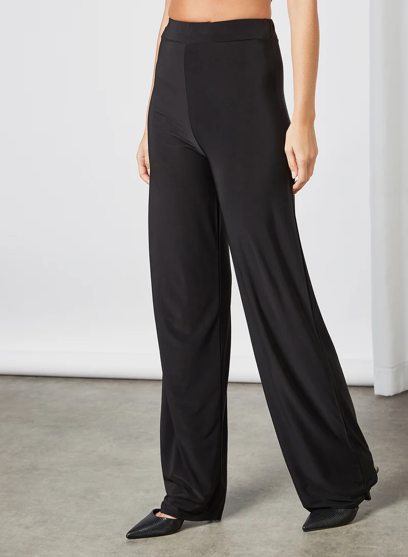 FEMME LUXE Knotted Crop Top and Pants Set (Set of 2) Black