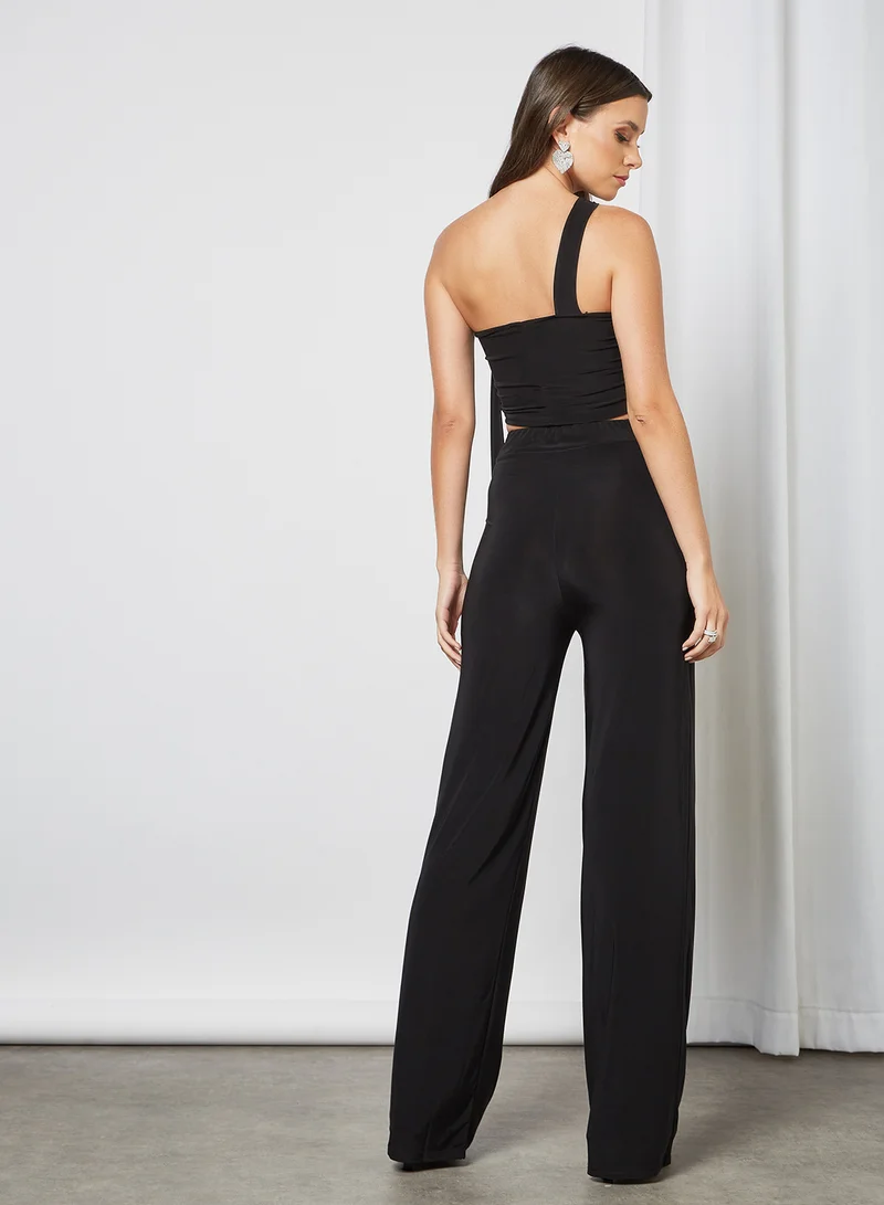 FEMME LUXE Knotted Crop Top and Pants Set (Set of 2) Black