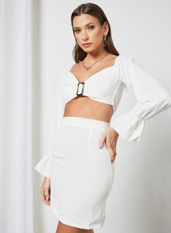FEMME LUXE Puff Sleeve Crop Top and Mini Skirt Set (Set of 2) White  - Image 2