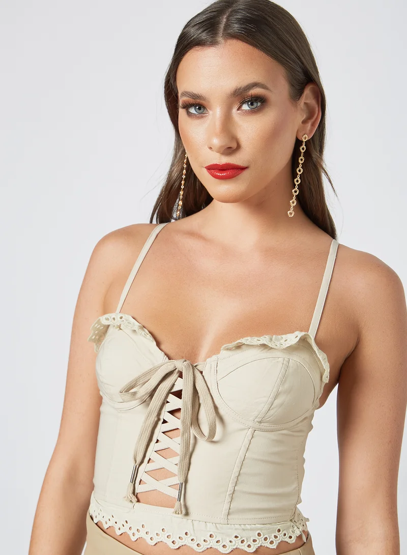 FEMME LUXE Lace Detail Corset Top Cream