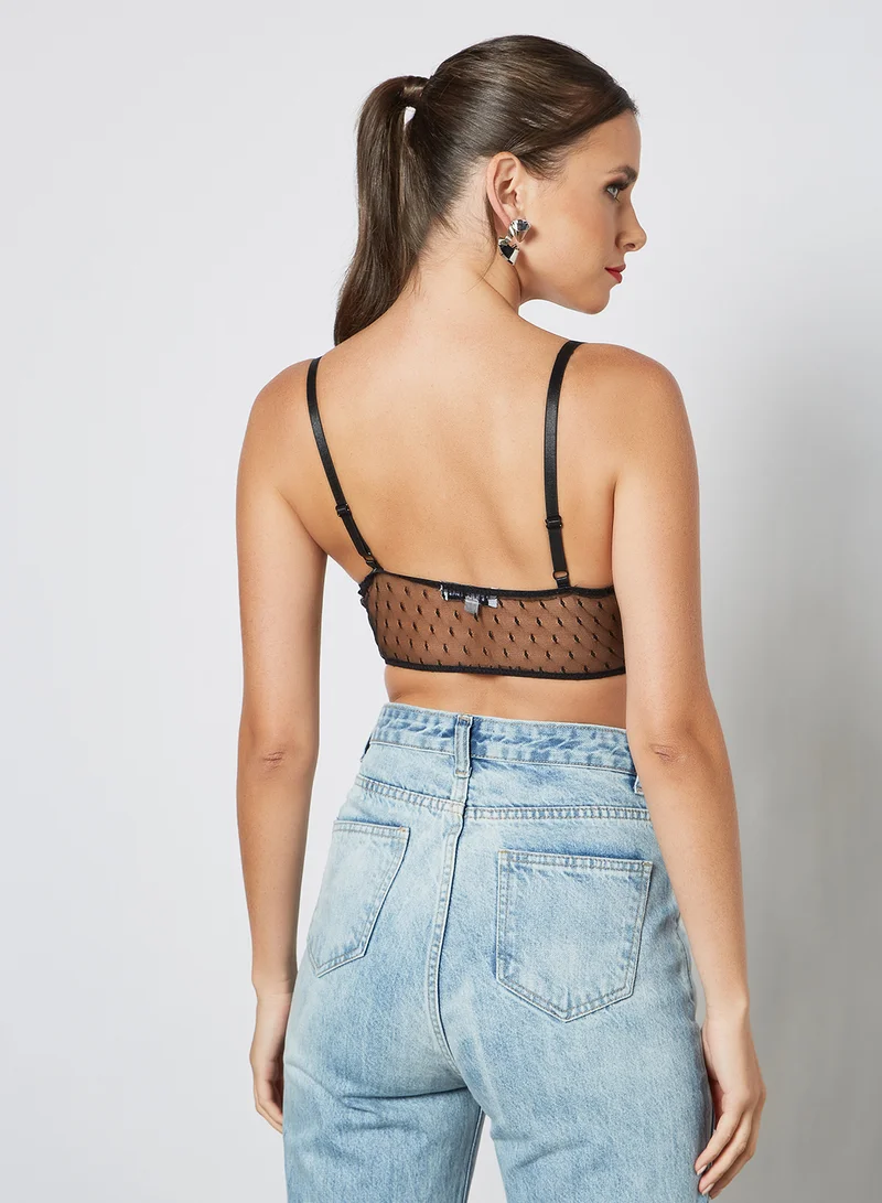 FEMME LUXE Lace Detail Corset Crop Top Black