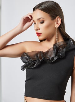 FEMME LUXE Ruffle Detail Crop Top Black  - Image 2