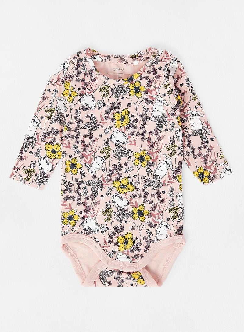 guppy Baby Floral Print Onesie Light Pink  - Image 1