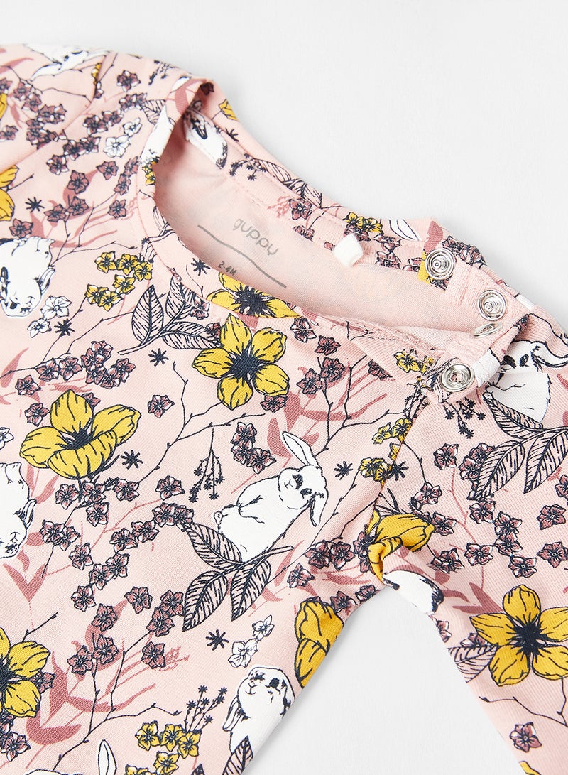 guppy Baby Floral Print Onesie Light Pink  - Image 3