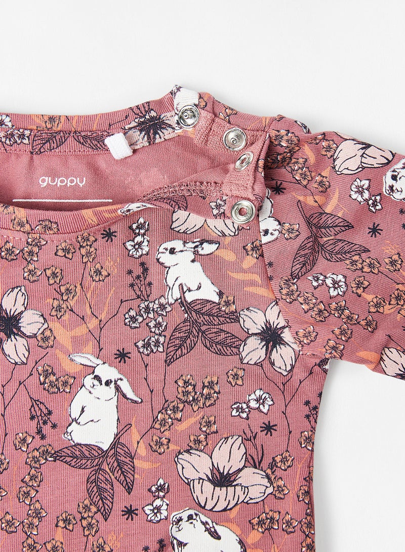 guppy Baby Floral Print Onesie Pink  - Image 3