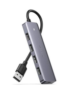4-Port USB 3.0 Hub + Powered by USB-C, Metal Plated Shell, Ultra Slim Grey