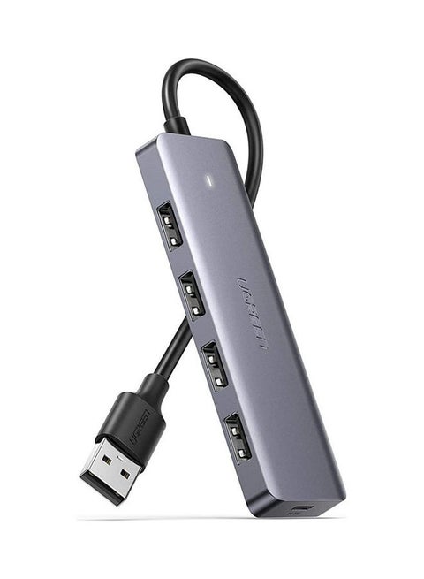 4-Port USB 3.0 Hub + Powered by USB-C, Metal Plated Shell, Ultra Slim Grey
