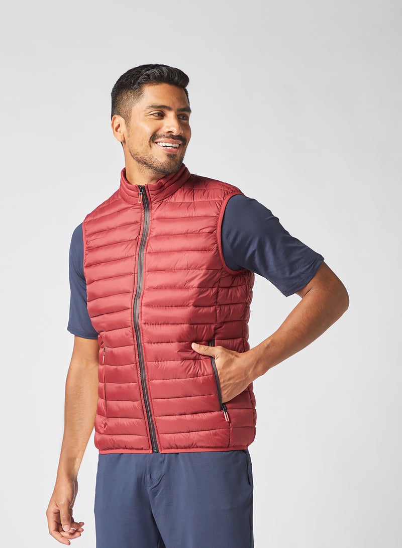 Men's Casual Side Pockets Detail Puffer Vest Jacket Lipstick Red - v1633096591/N47146466V_1