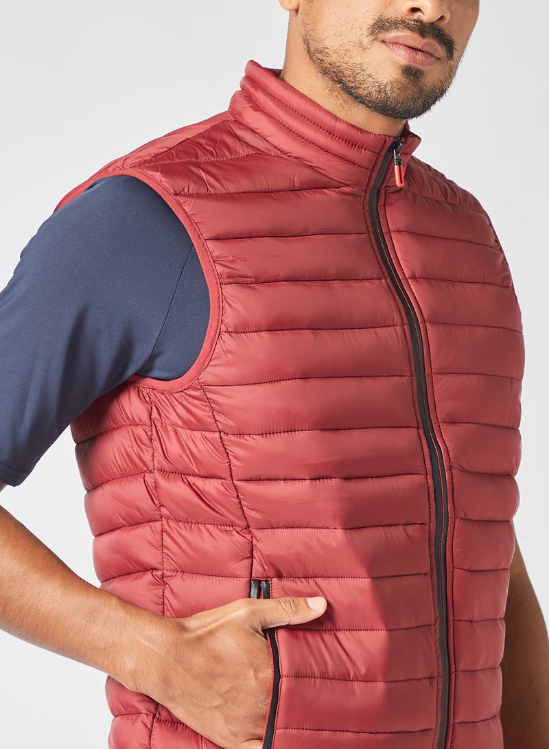 Men's Casual Side Pockets Detail Puffer Vest Jacket Lipstick Red - v1633096593/N47146466V_4