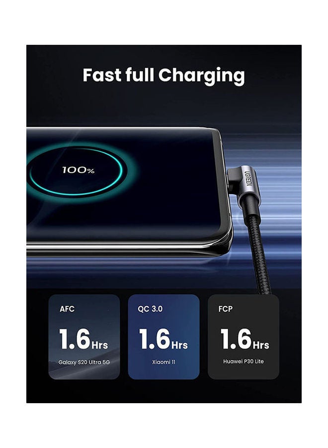 Ugreen - USB 2.0-A to Angled USB-C M/M Cable Aluminum Shell with Braided 3m Black - Image 1