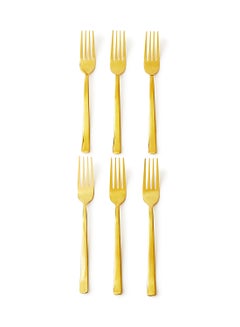6 Piece Forks Set - Made Of Stainless Steel - Silverware Flatware - Fork Set - Serves 6 - Design Gold Spade Gold Spade 6 Pc Fork