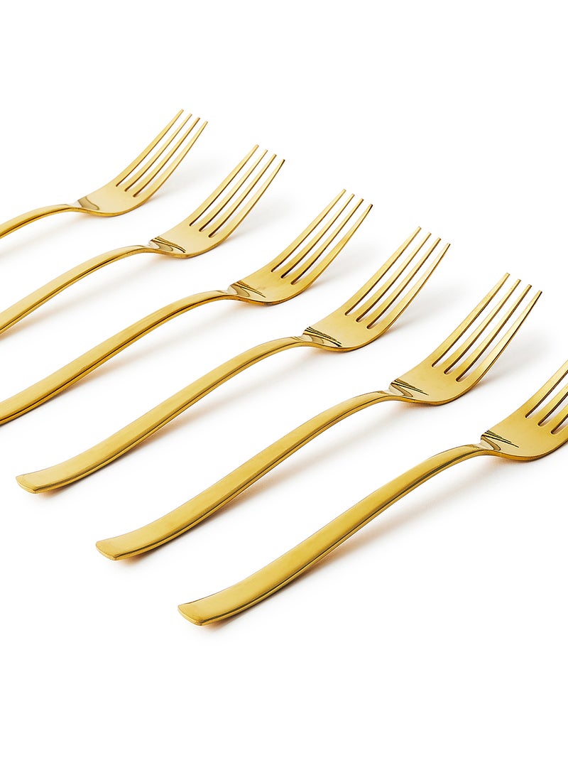 Noon East - 6 Piece Forks Set - Made Of Stainless Steel - Silverware Flatware - Fork Set - Serves 6 - Design Gold Spade Gold Spade 6 Pc Fork - Image 1