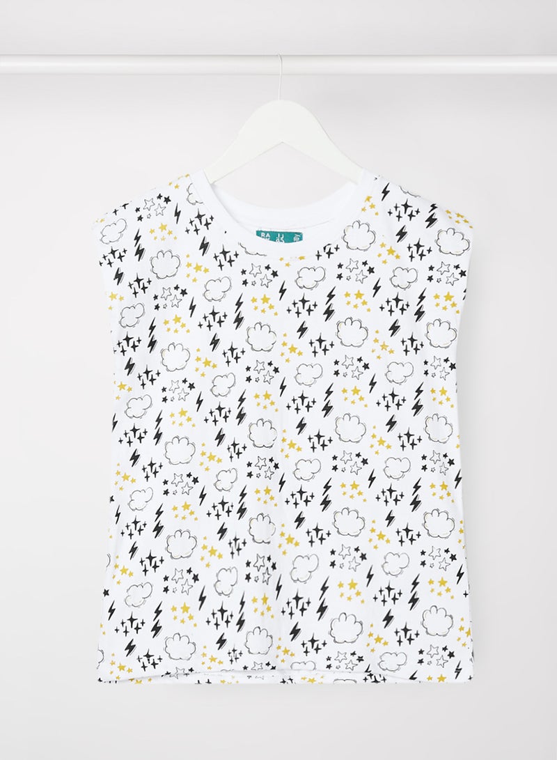 RAHA Pure Cotton Girls Long lasting Printed T-Shirt White/ Yellow/ Black  - Image 1
