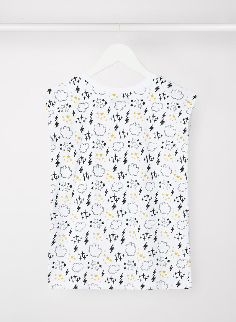 RAHA Pure Cotton Girls Long lasting Printed T-Shirt White/ Yellow/ Black  - Image 2