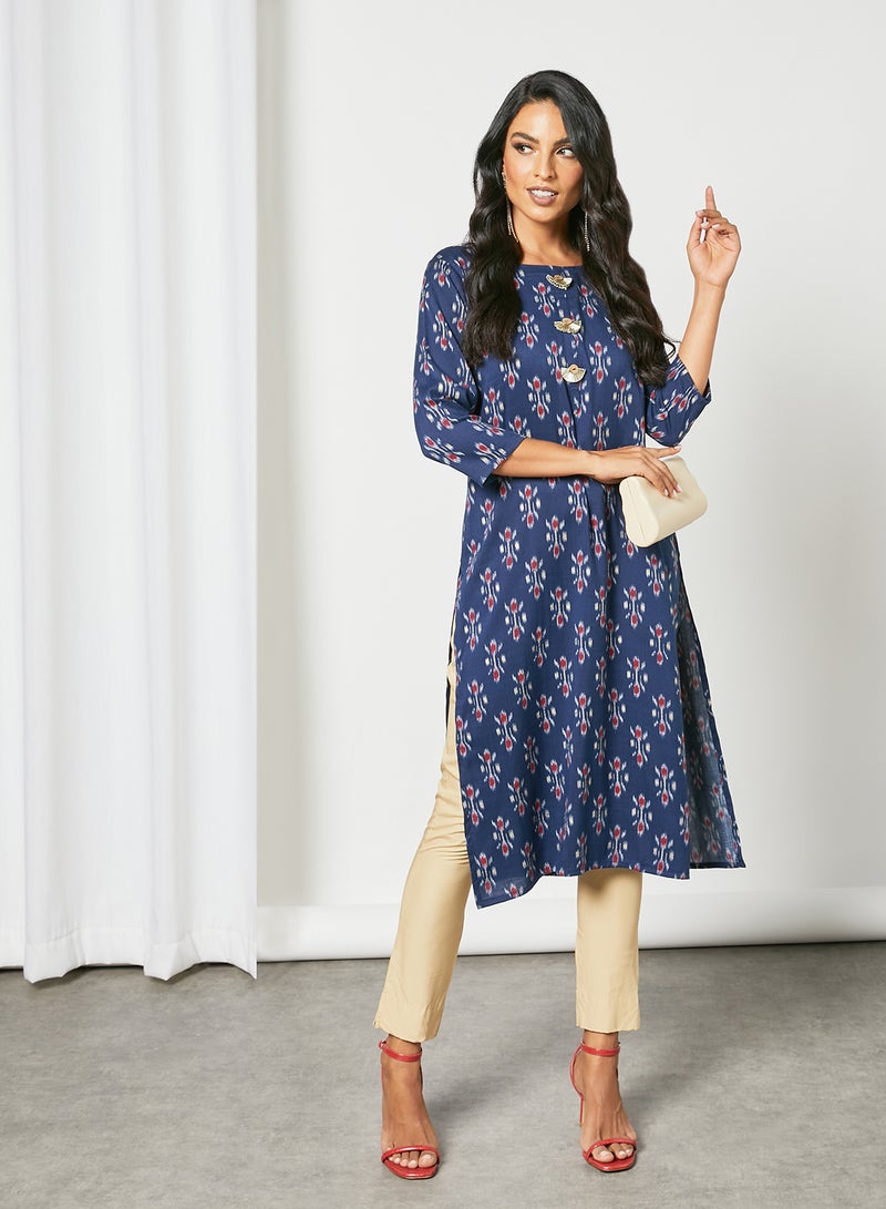 Zyna Fashion - Trendy Round Neck Elegant Kurta Blue - Image 1