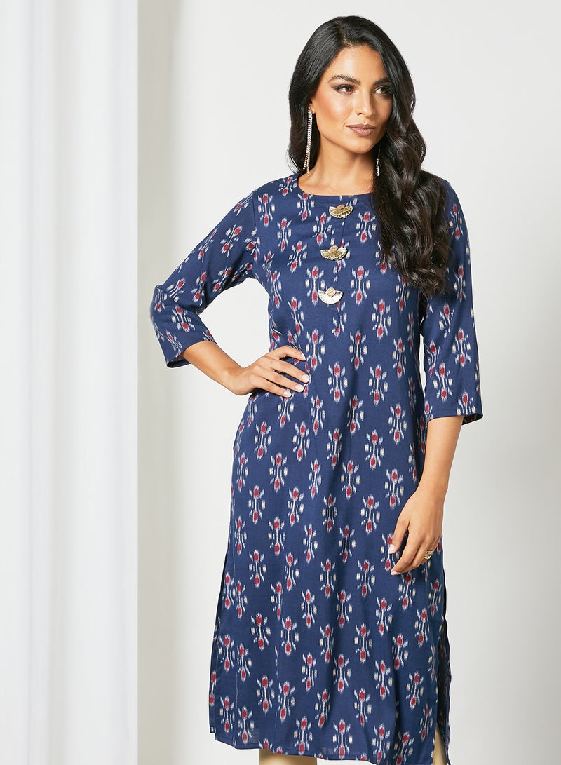 Zyna Fashion - Trendy Round Neck Elegant Kurta Blue - Image 1