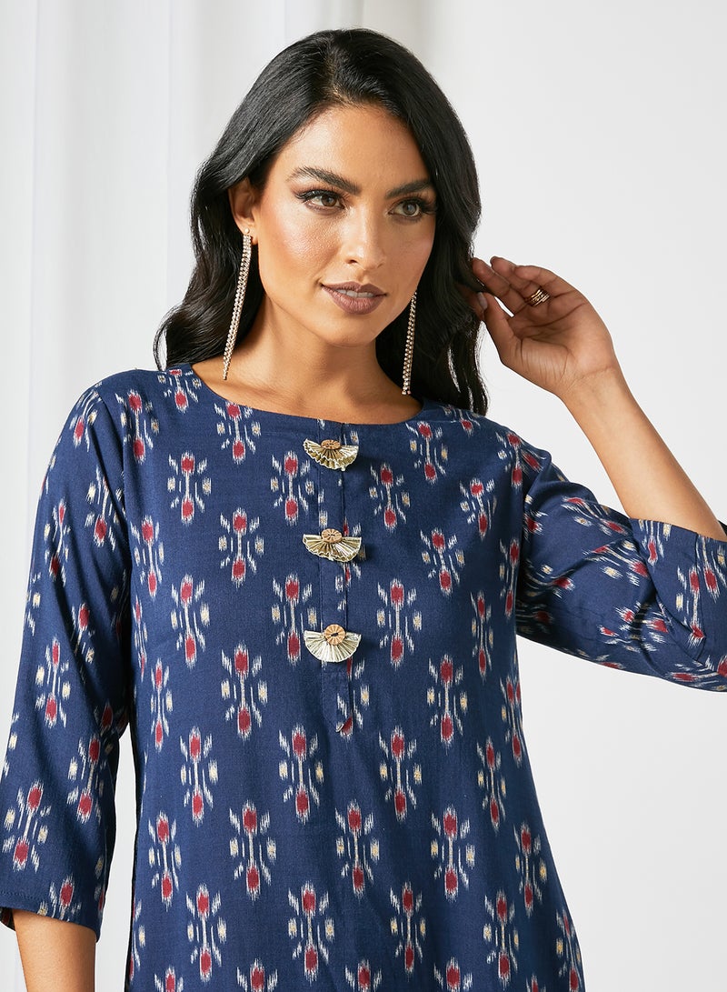 Zyna Fashion - Trendy Round Neck Elegant Kurta Blue - Image 1