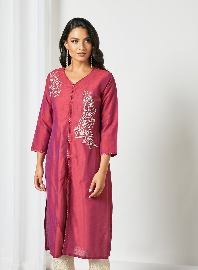 Classy Handwork V-Neck Kurta Pink - v1633231028/N49888978V_1