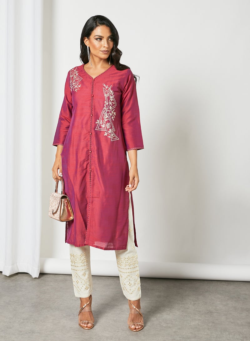 Classy Handwork V-Neck Kurta Pink - v1633231029/N49888978V_3