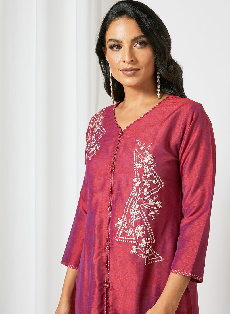 Classy Handwork V-Neck Kurta Pink - v1633231030/N49888978V_4