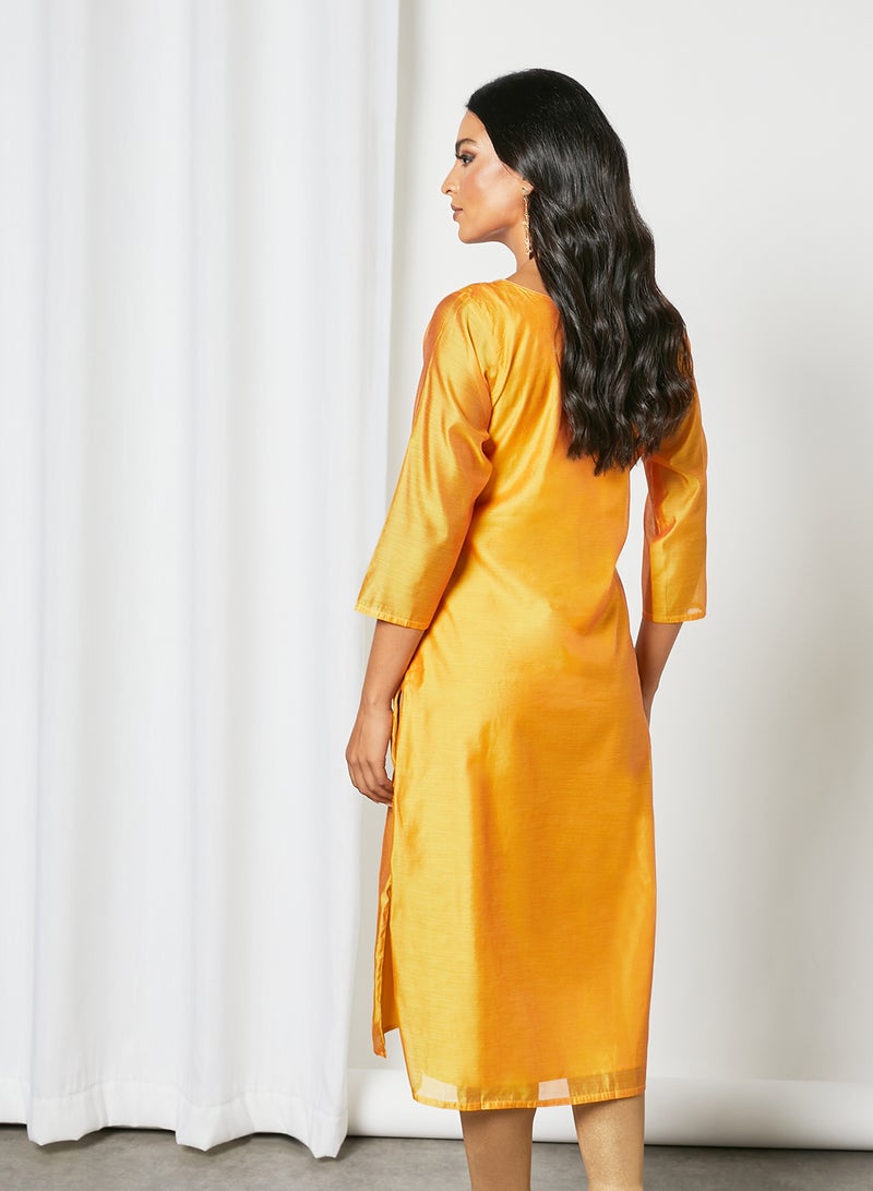 Zyna Fashion - Square Neck Fancy Work Kurti Yellow - Image 1