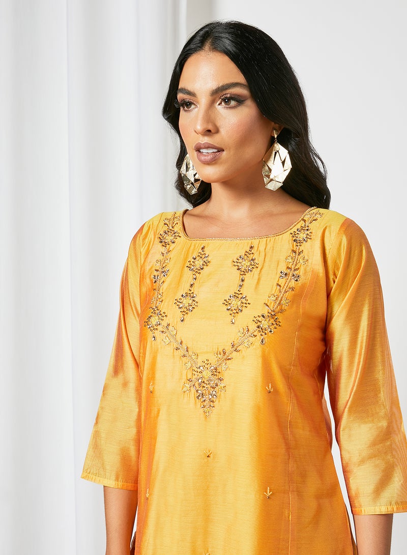 Zyna Fashion - Square Neck Fancy Work Kurti Yellow - Image 1
