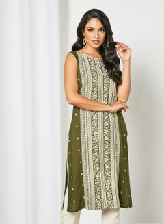 Embroidered Fancy Sleeveless Mid Length Kurta Multicolour