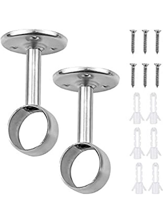 2-Pack Heavy Duty Closet Rod End Supports Flange Rod Holder With Screws Silver