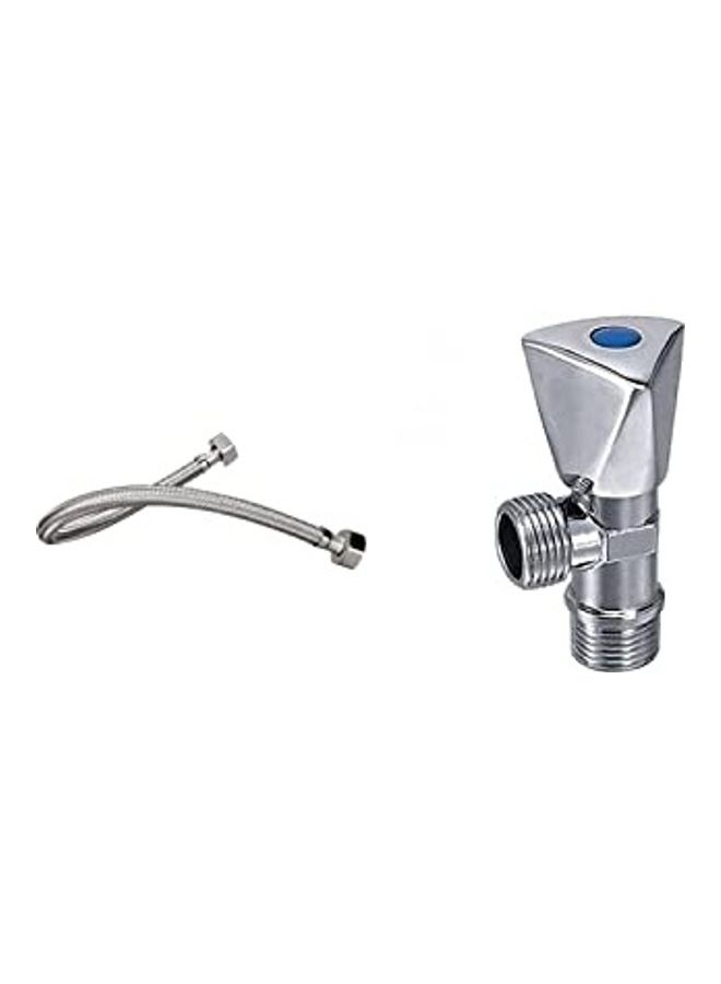 2-Piece Flexible Pipe And Angle Valve Silver 60cm