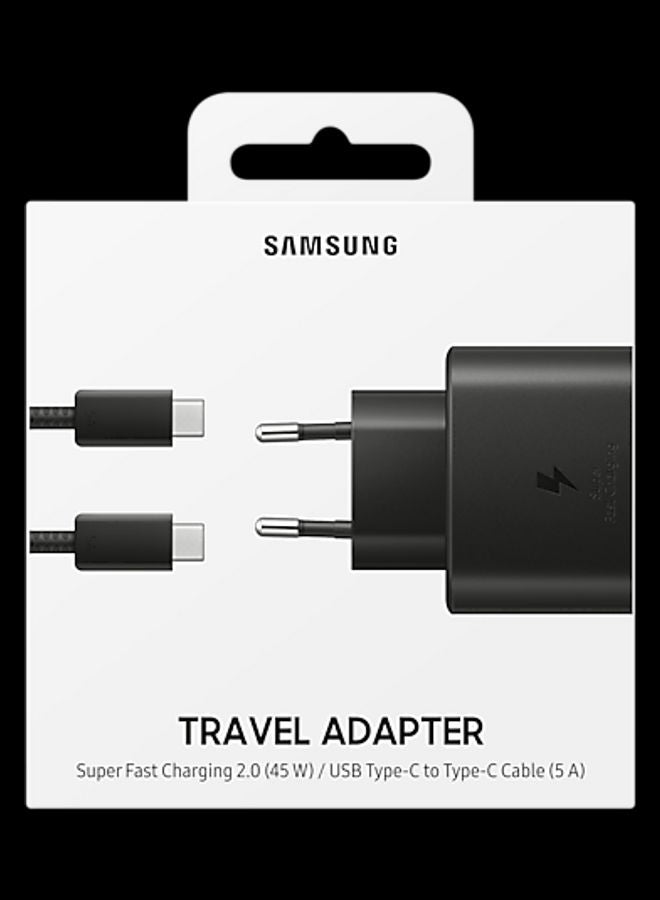سامسونج - محول الشحن السريع للسفر بمنفذ USB-C وقدرة 45 وات مع كابل USB-C سريع أسود - Image 1