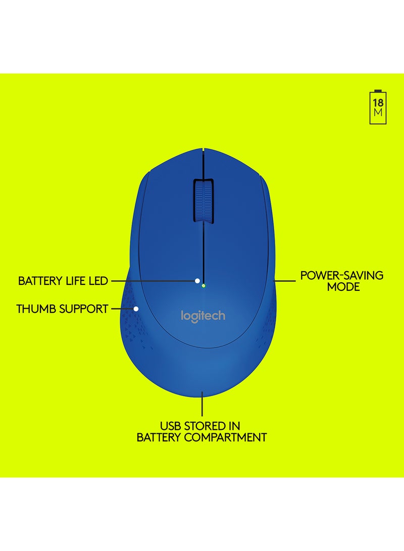 Logitech - M280 Wireless Mouse, 2.4 GHz With USB Nano Receiver, 1000 DPI Optical Tracking, 3 Buttons, 18 Month Life Battery, PC / Mac / Laptop Blue - Image 1