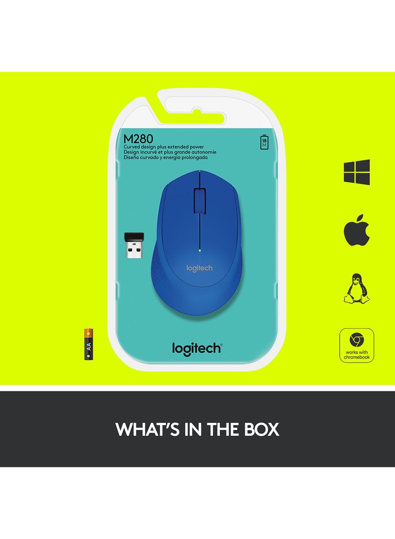 Logitech - M280 Wireless Mouse, 2.4 GHz With USB Nano Receiver, 1000 DPI Optical Tracking, 3 Buttons, 18 Month Life Battery, PC / Mac / Laptop Blue - Image 1