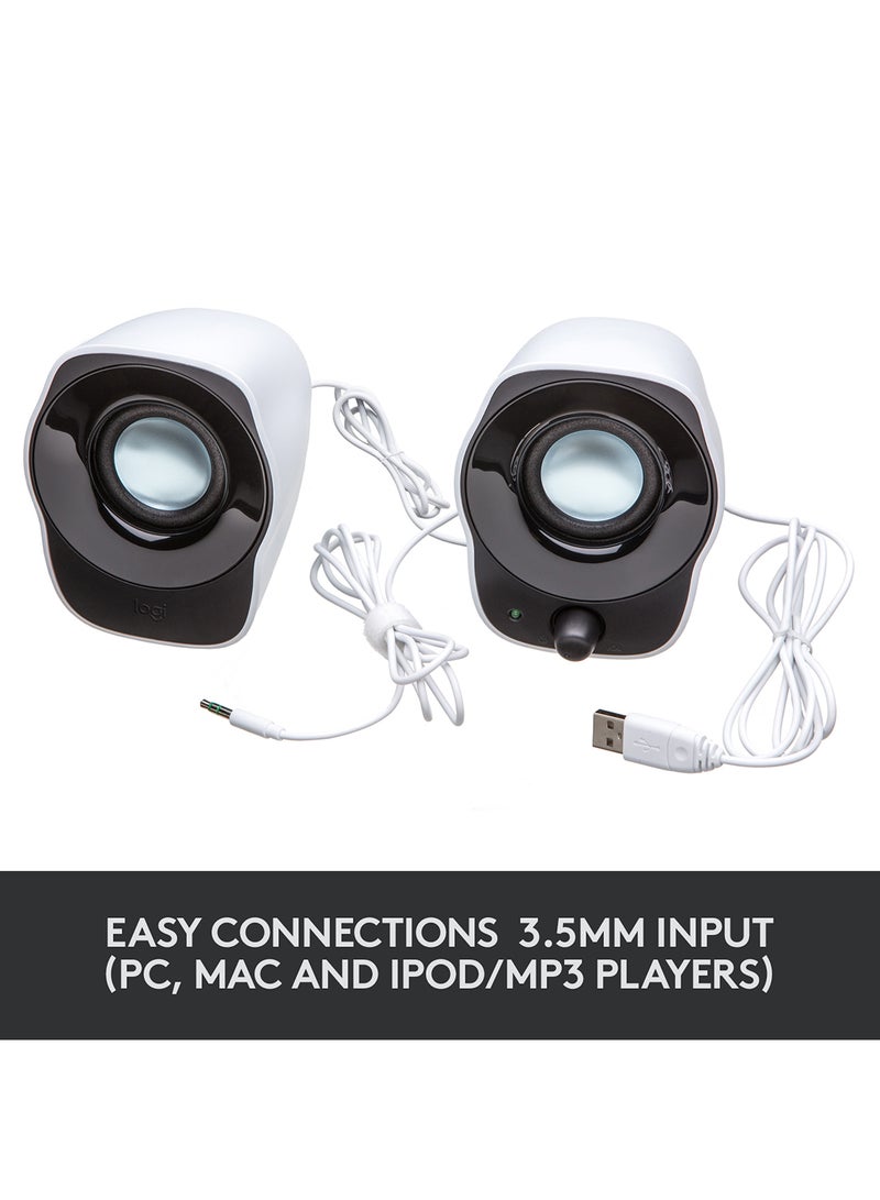 Logitech - Z120 Compact PC Stereo Speakers, 3.5mm Audio Input, USB Powered, Integrated Controls, Cable Management Solution, Computer/Smartphone/Tablet/Music Player White - Image 1