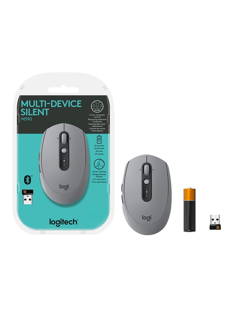 Logitech - M590 Silent Wireless Mouse With USB Unifying Receiver Grey - Image 1
