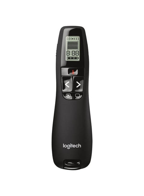 R700 Wireless Presentation Remote, 2.4 GHz With Nano USB-Receiver, Red Laser Pointer, Slideshow Buttons, 30-Meter Operating Range, LCD-Display for Time Tracking, 6 Buttons, for PC Black