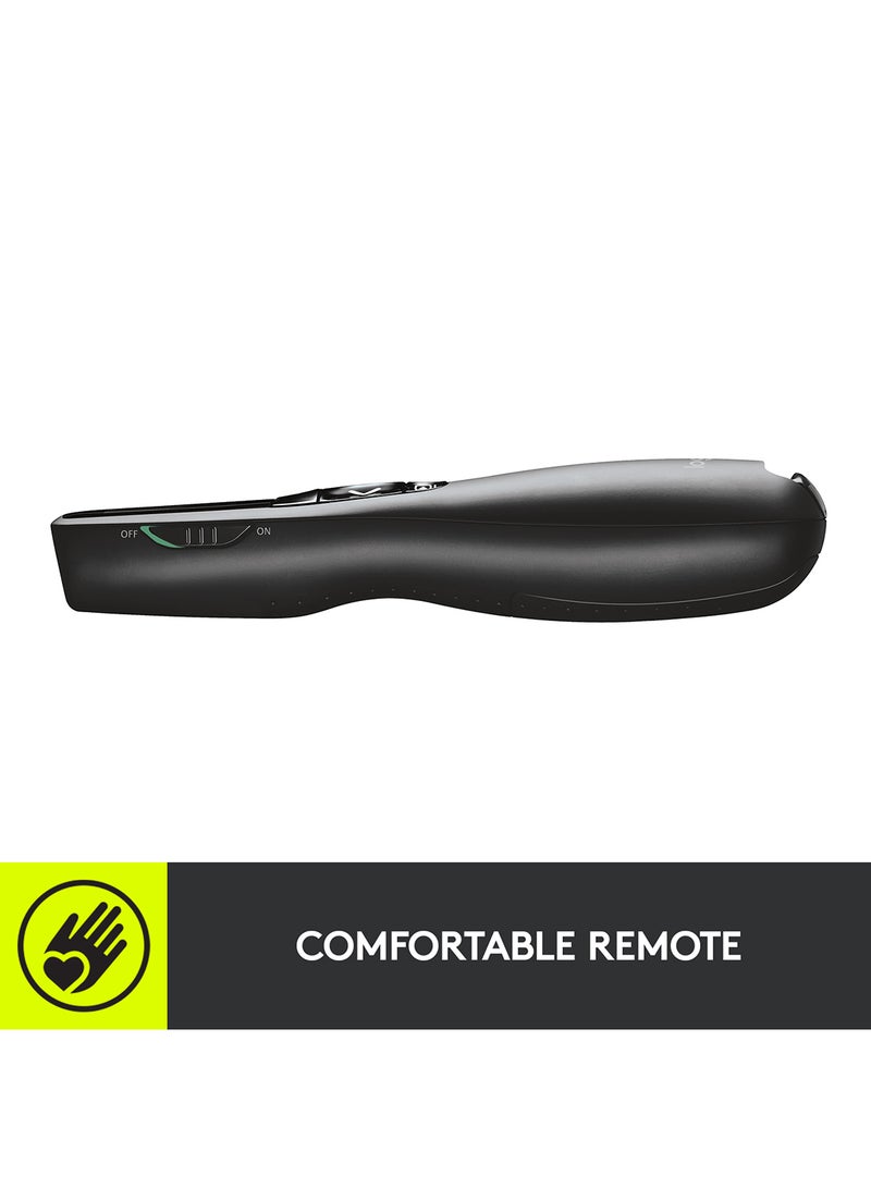 Logitech - R700 Wireless Presentation Remote, 2.4 GHz With Nano USB-Receiver, Red Laser Pointer, Slideshow Buttons, 30-Meter Operating Range, LCD-Display for Time Tracking, 6 Buttons, for PC Black - Image 1