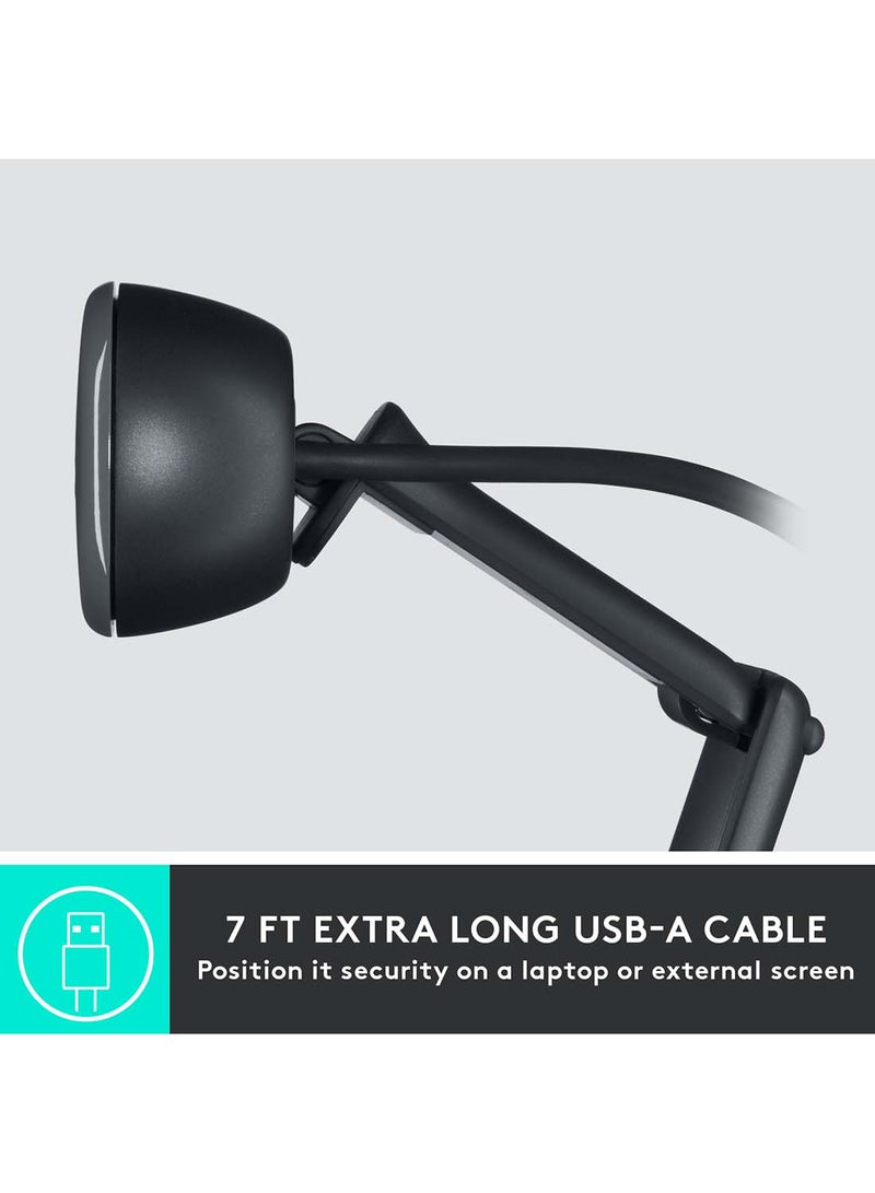 لوجيتيك - كاميرا ويب C505 بدقة عالية الوضوح - كاميرا خارجية بوصلة USB ودقة عالية الوضوح 720p للكمبيوتر المكتبي أو اللابتوب مع ميكروفون طويل المدى وهي متوافقة مع أجهزة الكمبيوتر أو ماك أسود - Image 1