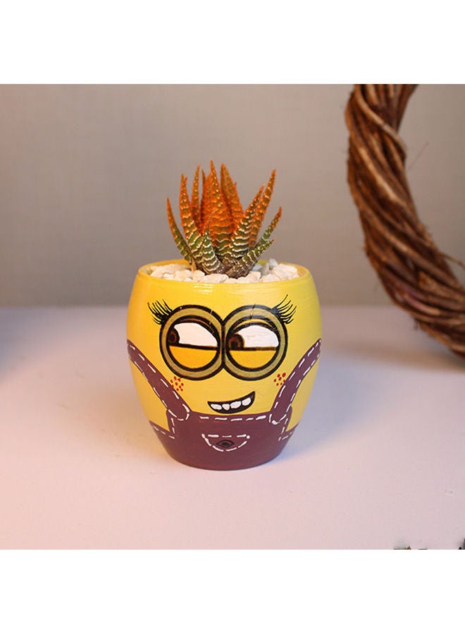 Natural Cactus Pootery Pot Yellow&Purple 16x9cm