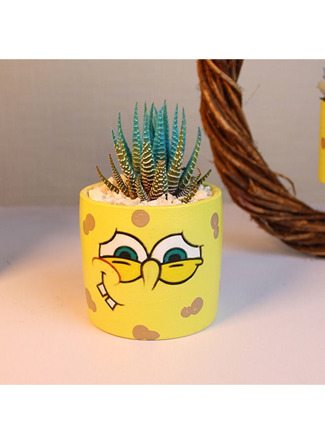 Natural Cactus Pootery Pot Yellow 16x9cm
