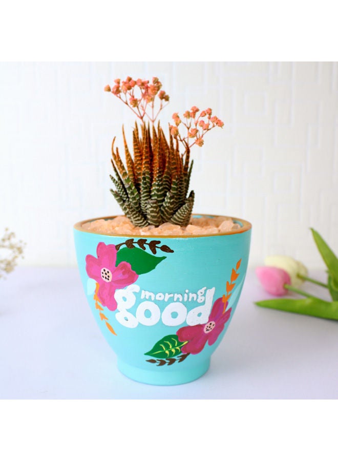 أصيص من الفخار لزراعة الصبار الطبيعي أزرق فاتح 18x11سم